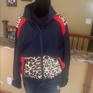 Leopard Print and Red Windbreaker Jacket